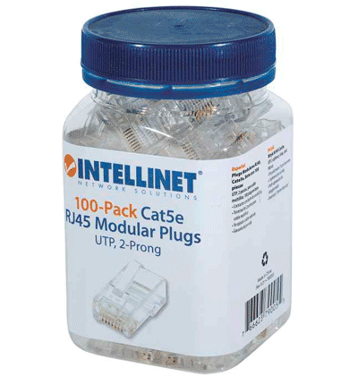 Conectores RJ45 Cat5e Intellinet Bote 100 Piezas UTP Multifilar