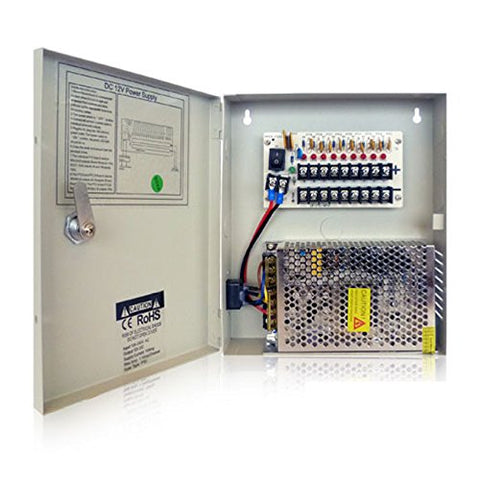 Fuente de Poder ENSON PSB-1209 12V 10A Tipo Caja para 9 Cámaras