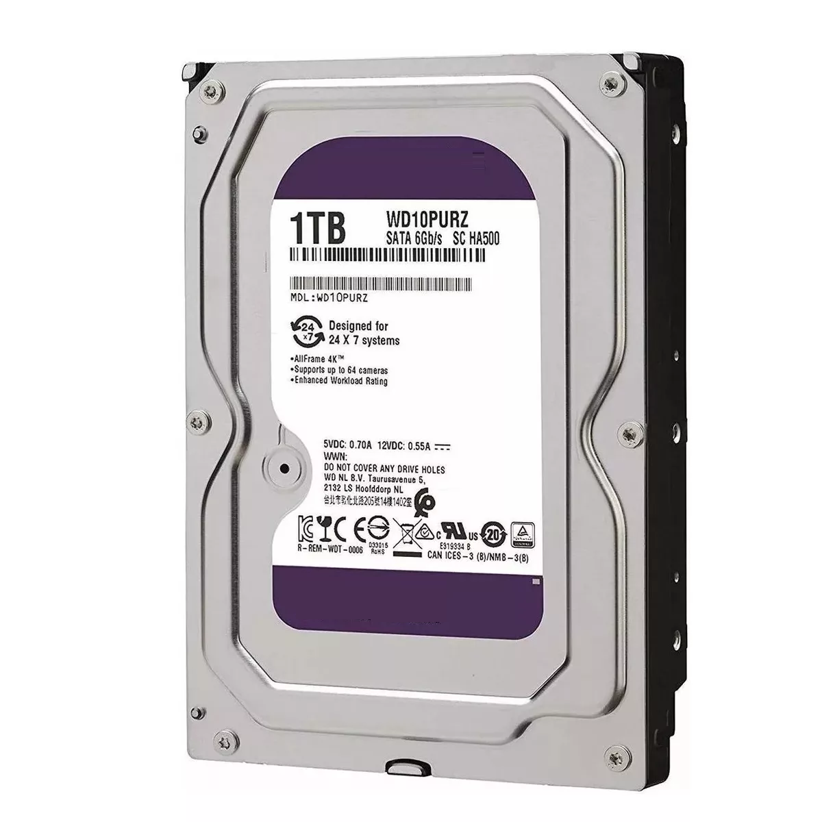 Disco Duro WD Purple 1TB para Videovigilancia 24/7 SATA 3.5”
