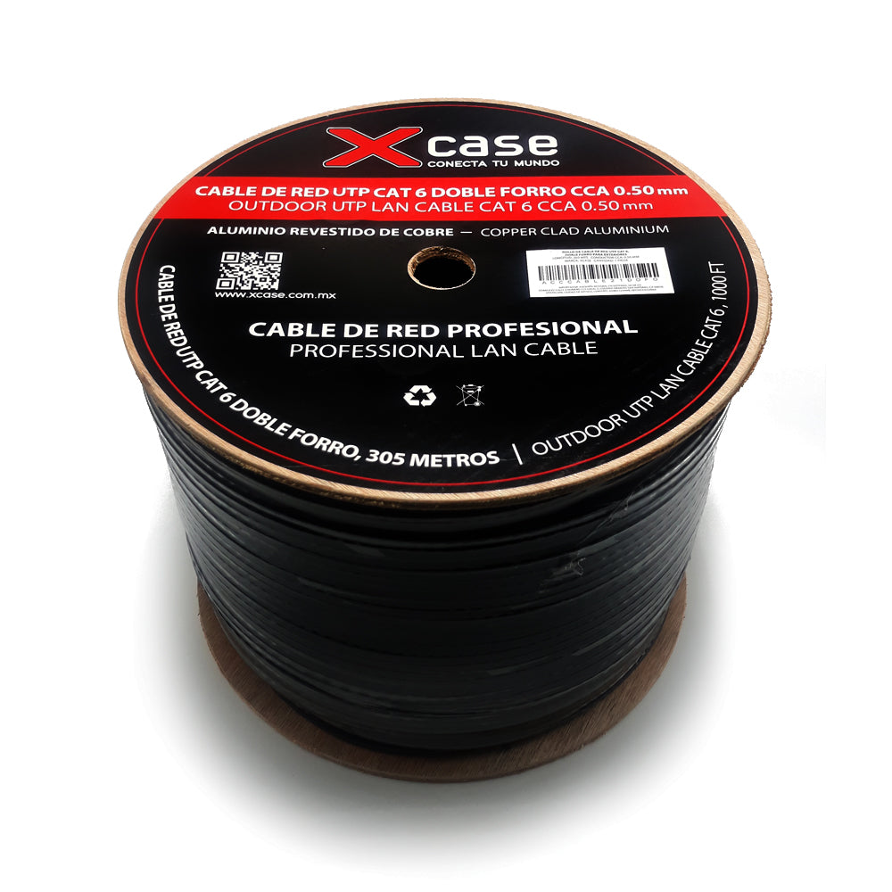 Bobina Cable UTP Cat6 Exterior 305m Negra XCASE
