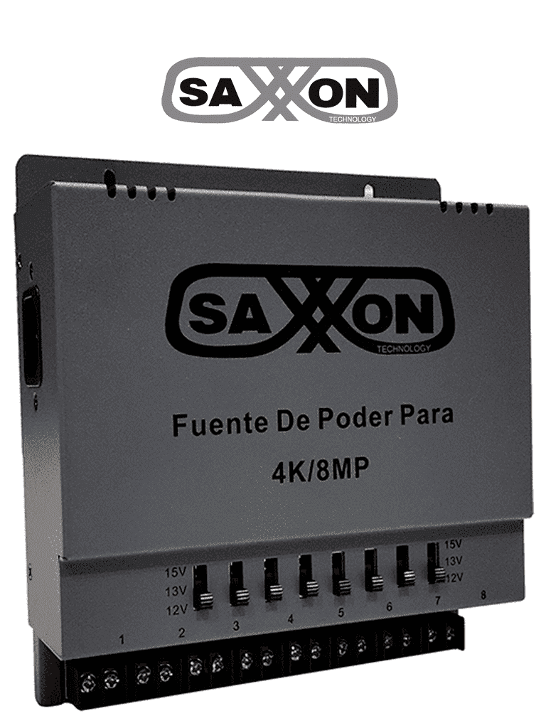 Fuente de Alimentación Saxxon 12V-15V 8A para 8 Cámaras de Videovigilancia Montaje en Pared PSU1208A-4K
