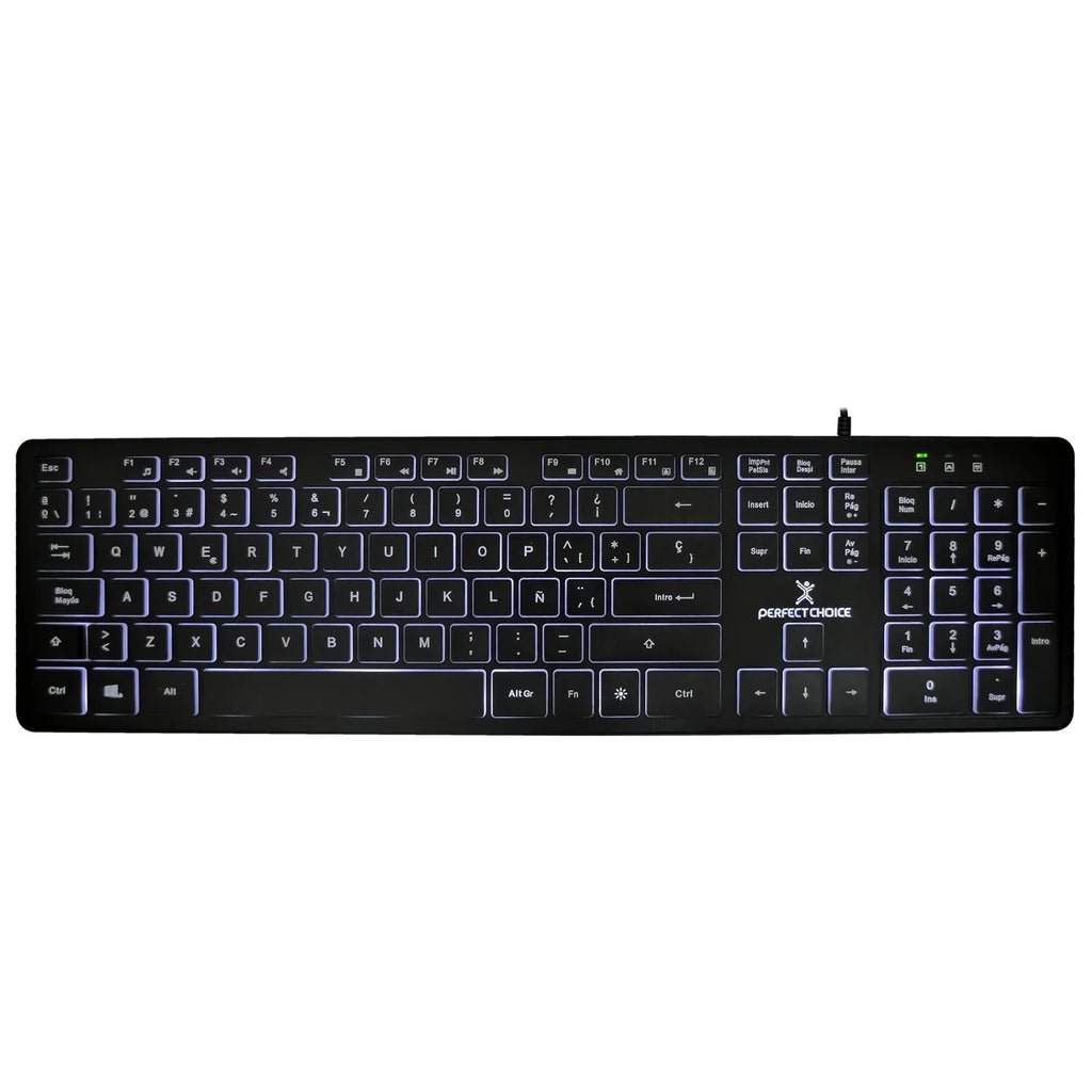 Teclado Perfect Choice Slim Iluminación Backlight, PC-201304, Alámbrico LED