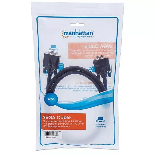 Cable para Monitor Manhattan SVGA HD15 Macho a HD15 Macho 1.8m Negro